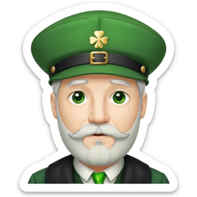 Tall grey haired man with goatee wearing a green peaky hat and kilt st. Patrick’s Day sticker