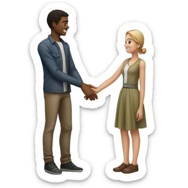 Young man giving a hand to a young woman sticker