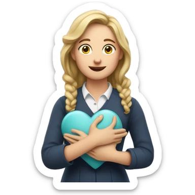 A European woman teacher holds her heart in her hands sticker
