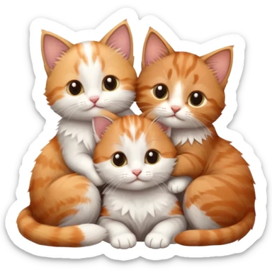 3 tiny kittens cuddling together all different colours, the first one is grey and white, the second is ginger and white and the third is brown tabby and white sticker