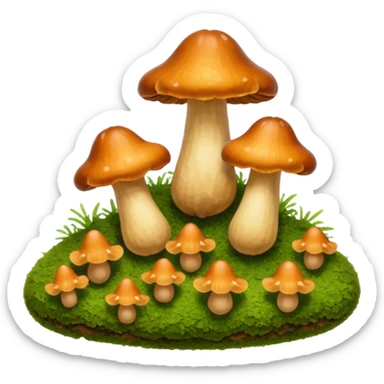 tiny brown chanterelles on moss sticker