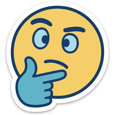 thinking emoji icon in flat-toon style, using primary colors #EDF6FE, #69CEFF, #4858FF and secondary colors #5AEEFE, #465AFE, #D0F2E3, #ADE0FE sticker