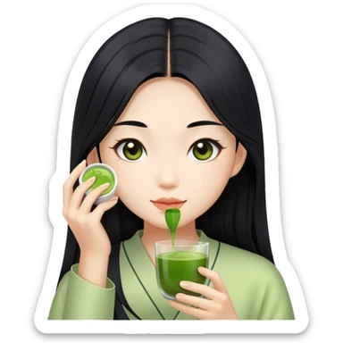 Asian girl with black long hair, and Matcha in hand sticker
