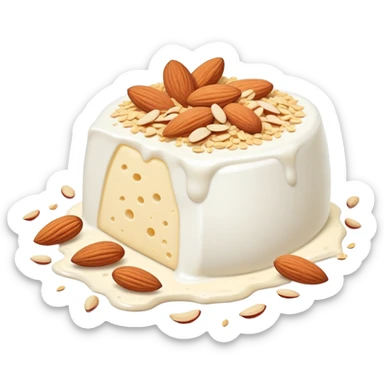 A glowing white bone surrounded by calcium-rich foods: shredded cheese, natural yogurt, sesame seeds and almonds sticker