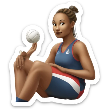 A netballer shooting a shot whil sitting on an elephant sticker