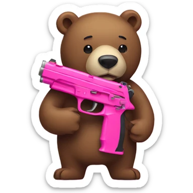 bear holding a pink gun sticker