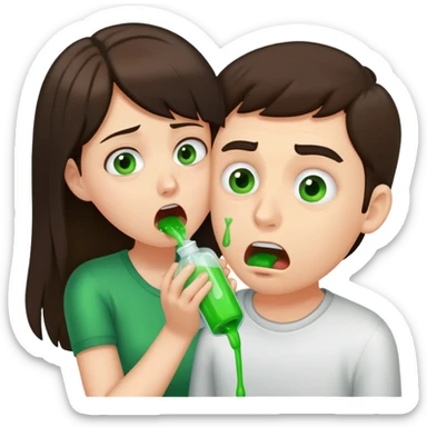 Brunette girl puking green on shocked man sticker