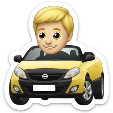 A blonde man driving a Black Opel Tigra cabrio sticker