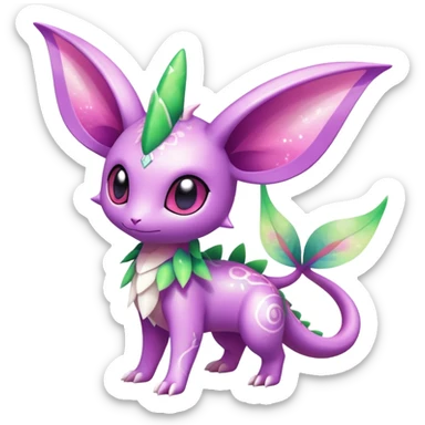 Shiny Exotic Cute Adorable Majestic Ethereal Sparkly Flygon-Espeon-Meganium-Shaymin-Hybrid-Creature with pattern-markings sticker