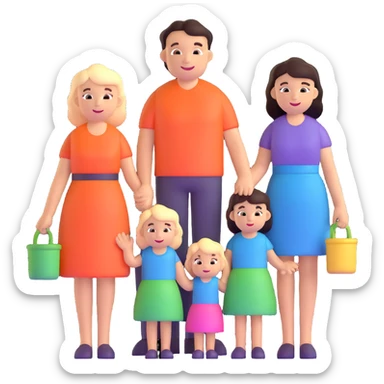 Family with mother, father and three little girls sticker