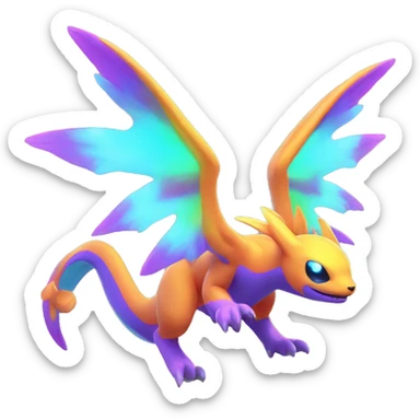 Colorful Neon Colors Vibrant Colors Flying Fakémon-Pokémon-Creature Full Body sticker
