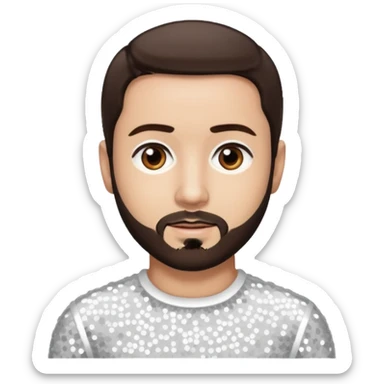 Terry Coldwell (male singer) from East 17 with light skin, dark brown hair and short beard, white sequin outfit sticker