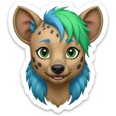 hyena with feminine  blue and green hair sticker