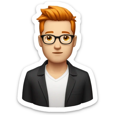 a guy with ginger coloured hair, spectacles,black coloured quiff hairstyle, wearing unbuttoned white shirt, serious face›  sticker
