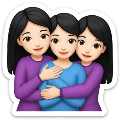 3 girls hugging emoji With black hair sticker