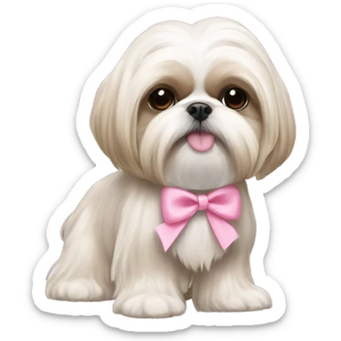 light platinum blonde shih tzu with mid long hair, pink bow, brown eyes sticker