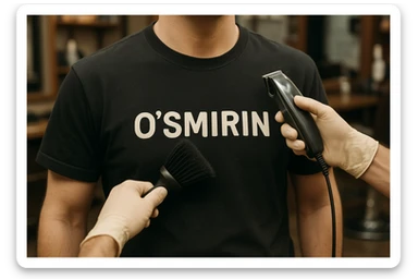 o'smirin bola qora futbolkada sartaroshxonada soch olayapti yuzi ko'rinmasin sticker