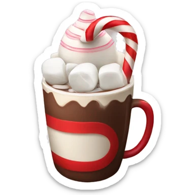 A hot chocolate with candy cane and marshmallows inside sticker