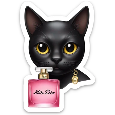 Black cat with miss Dior perfume sticker