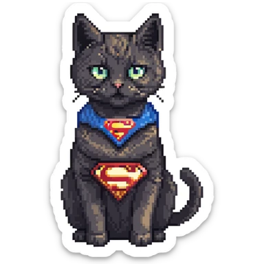 super man cat with black fur sticker