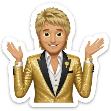 Rod Stewart with gold sequin suit jacket sticker