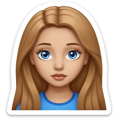 A girl with makeup, long light brown hair, blue eyes sticker