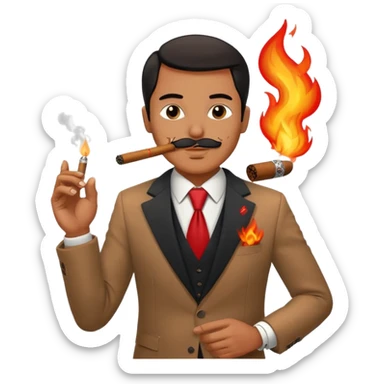 Draw a no smoking sign. Next to it, there is a man in a suit smoking a cigar. sticker