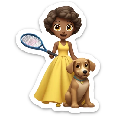 Disney princess in a yellow gown with a dog and a tennis racket sticker