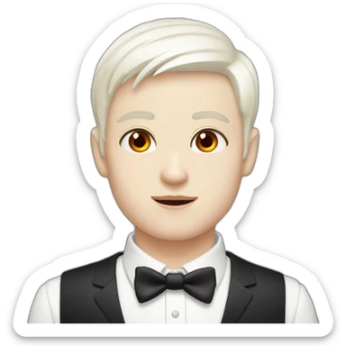 Boy, red eyes, White short hair, pale-skin, tuxedo sticker