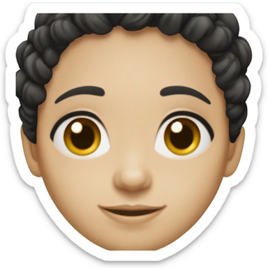 Brazilian woman, white skin, pixie black hair, happy smile, almond black eyes sticker