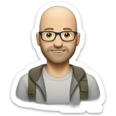 white bald man with glasses in casual clothes, with short beard sticker
