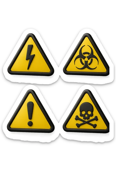 segnali di allarme 3d fluttuano in aria, iperrealistici 4k sticker