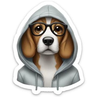 Dog wearing a hoodie with glasses sticker