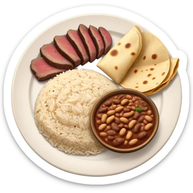 Steak and rice and beans and tortillas  sticker