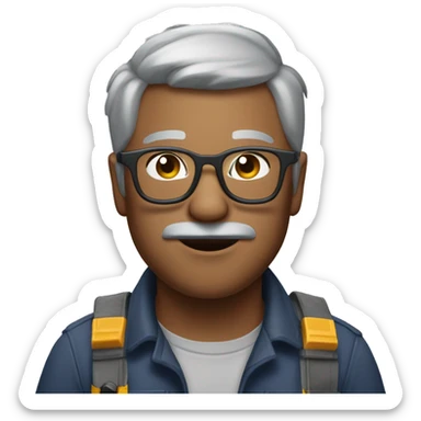 younger man bit darker skin grey hair with less hair and light bear and moustache and thinner glasses and dressed like an electrician with just multimeter sticker