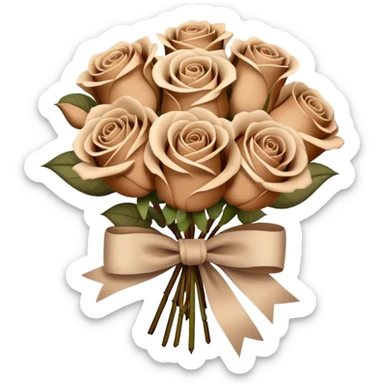 Beige and Brown realistic and aesthetic roses Bouquet with beige bow sticker
