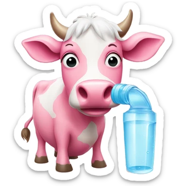Pink cow drinking water sticker