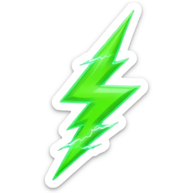 A single neon green lightning bolt emoji, glossy and smooth, vibrant neon green color, high detail, simple and cute design, isolated on white background, centered composition

 sticker