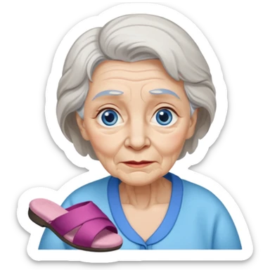 A old lady with a cross face and a slipper in her hand sticker