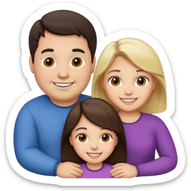 Familia de 4 personas sonriendo: Hombre gordito pelo oscuro, Mujer pelo cafe, hija 1 pelo mono e hija 2 pelo oscuro. sticker
