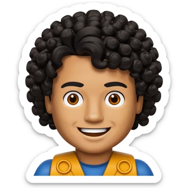 Brown boy, curly black hair, Lego head sticker