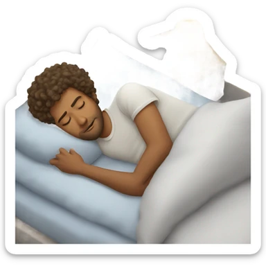 man with curly hair sleeping on a pillow sticker