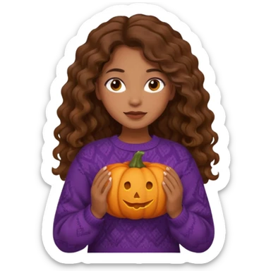 Cozy mixed girl with long wavy brown hair dressed for fall sticker