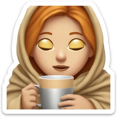 girl with Ginger hair inside a blanket sipping coffee eyes closed sticker