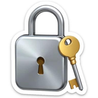 A chrome silver lock and key emoji, smooth metallic surfaces, glossy reflections, luxury swag vibe, minimal iOS emoji style, centered on clean white background sticker