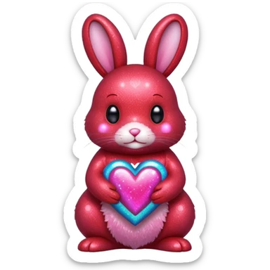red glitter bunny with heart sticker