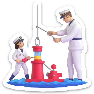 Complete process from sailor at winch pulling up sample, transferring to lab, and scientists analyzing marine sediments sticker