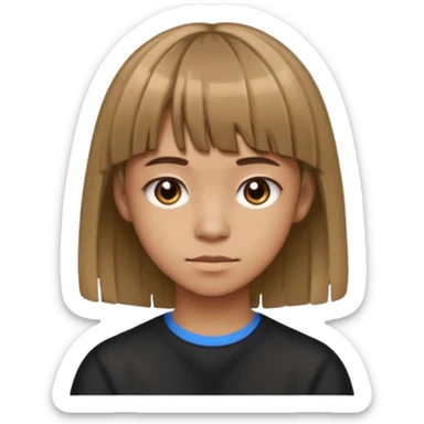 teenager light brown skin with a fringe haircut medium length with highlights and not smiling with left ear pierced sticker
