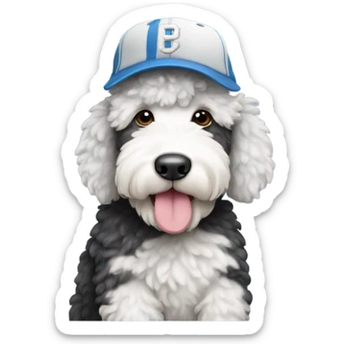 Sheepadoodle wearing a baseball cap sticker