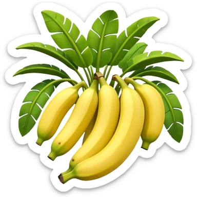 A 3D cartoon banana plant with large green leaves and a bunch of bananas growing downward, natural lighting, Memoji-style. sticker